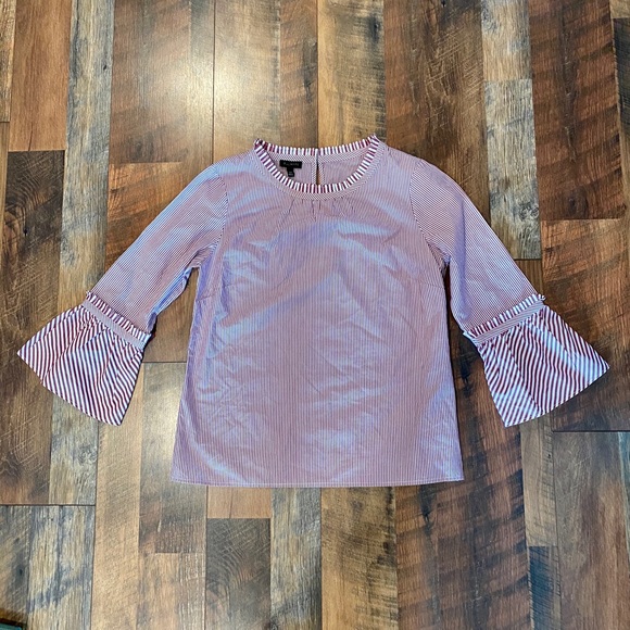 TALBOTS Mixed Striped Flounce Sleeve Ruffle Top - Picture 9 of 10